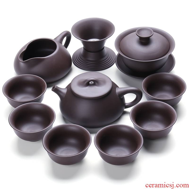 Qiao longed for a whole set of yixing purple sand tea sets undressed ore purple clay household kung fu tea set the teapot GaiWanCha washing of cups