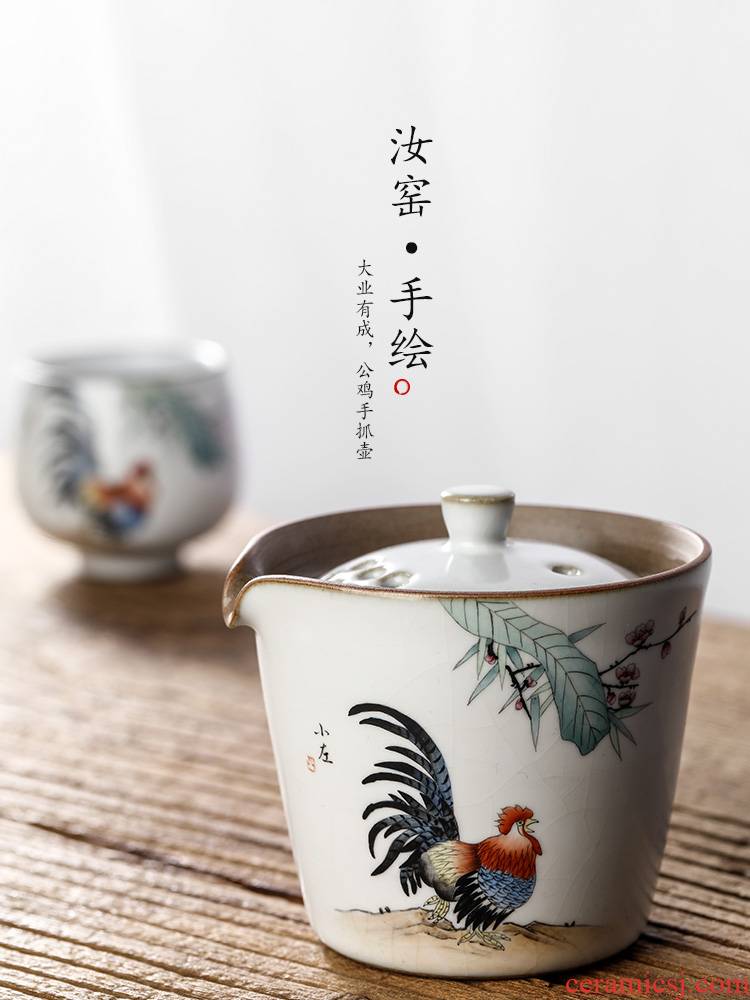 Jingdezhen your up hand grasp the teapot lid to use pure manual hot tea. Preventer hand - made big rooster kung fu tea set