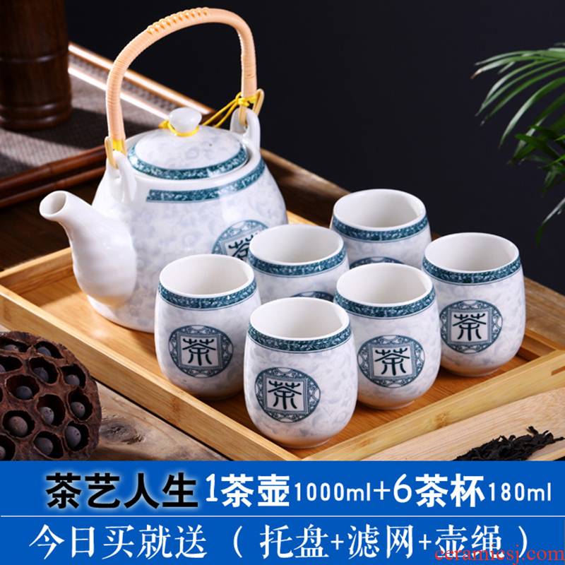 Jingdezhen ceramic tea set home sitting room kung fu tea set a pot of six cups of tea tray was Chinese style tea glass teapot