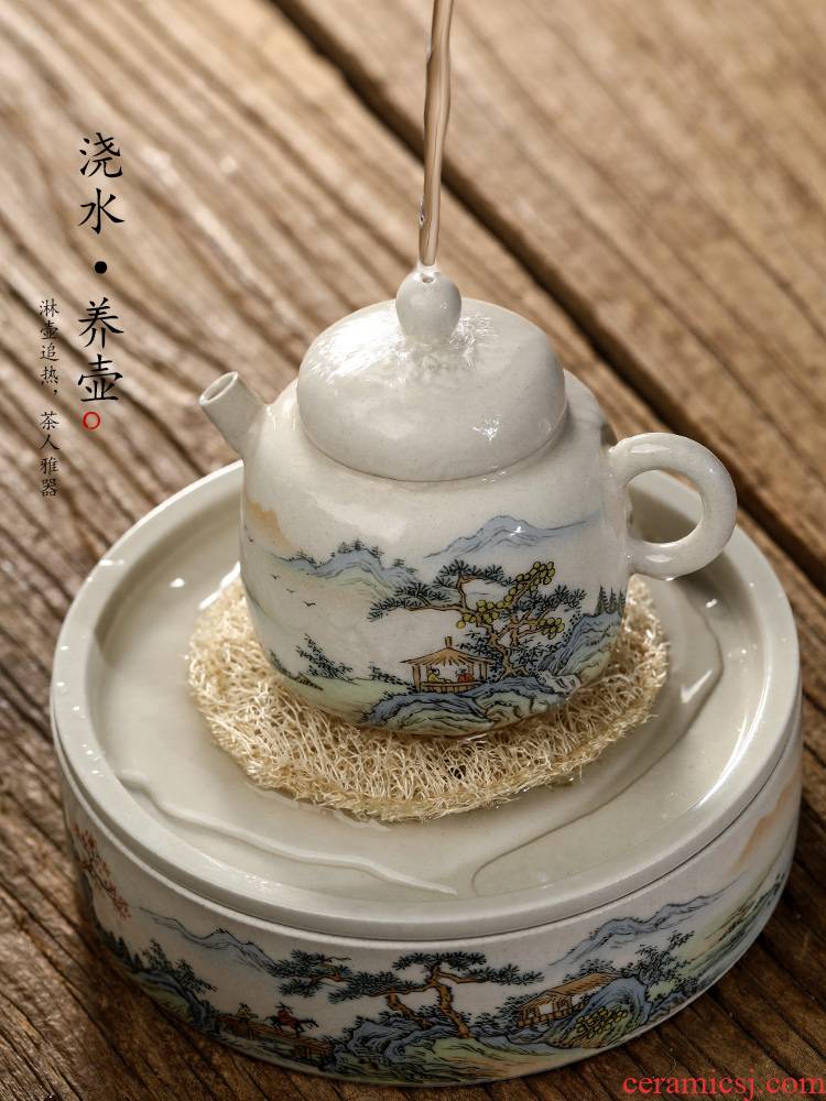 Plant ash glaze Chinese teapot pure manual jingdezhen hand - made scenery figure tea pot pot from the teapot