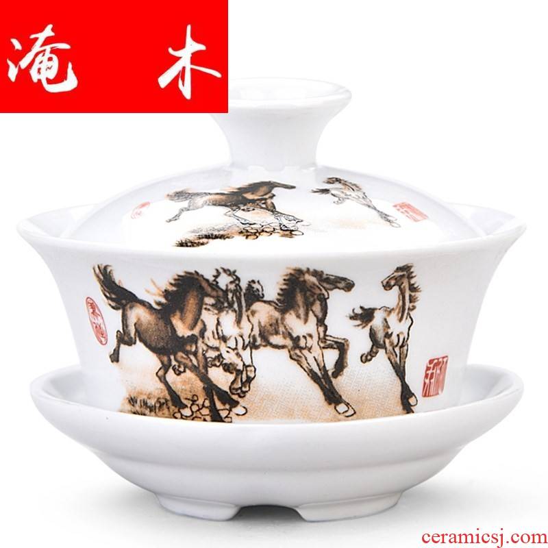 Submerged wood powder enamel hand - made only three large tea tureen ceramics jingdezhen kung fu tea tea cup