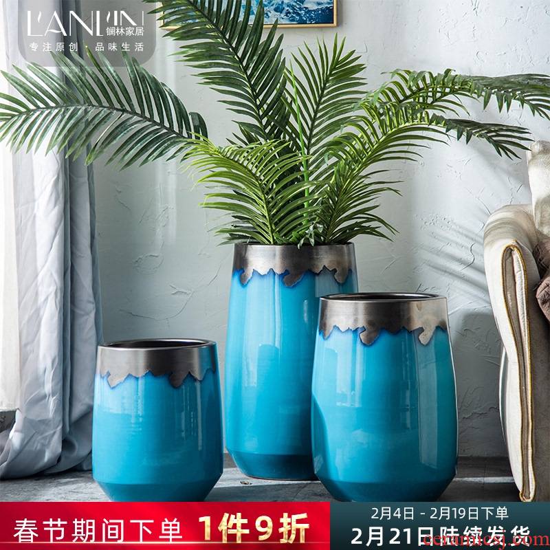 Jingdezhen Nordic vase creative modern contracted landing light key-2 luxury household ceramics large - diameter flowerpot combination living room