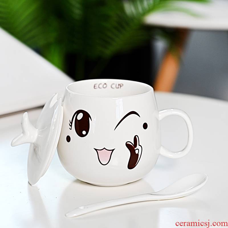 Hui shi ceramic mugs creative move cups with cover spoon tide lovers ultimately responds a cup of coffee cup men and women