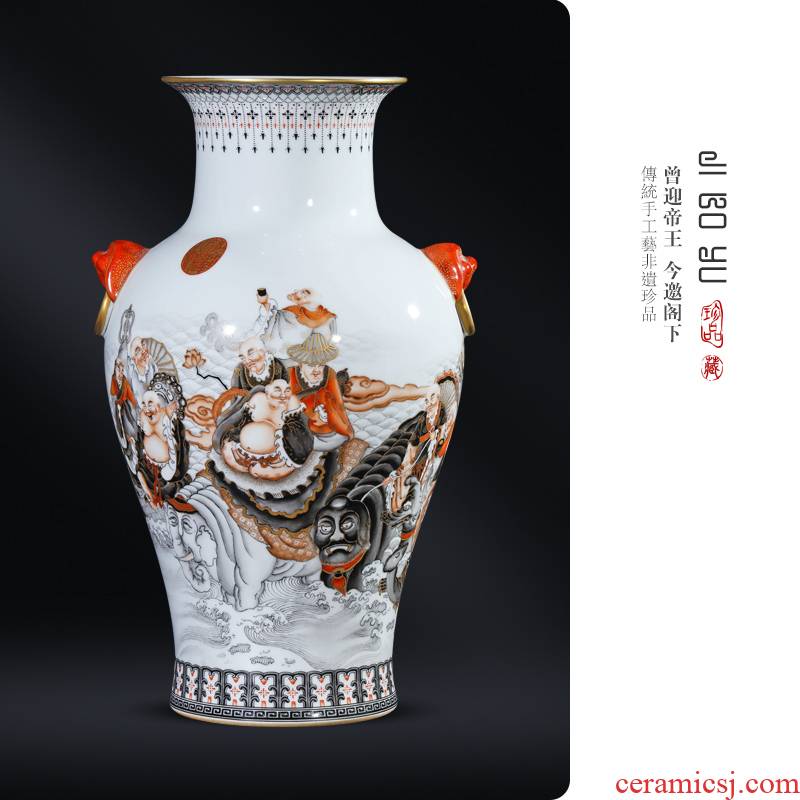 Imitation the qing qianlong hand - made color ink alum red paint Chinese style porch decorate furnishing articles 18 arhats jingdezhen ceramics