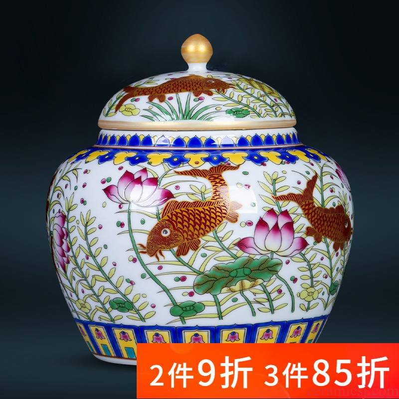 Wining half jins of jingdezhen ceramics from year to year puer tea loose tea caddy fixings tea pot home sealed container