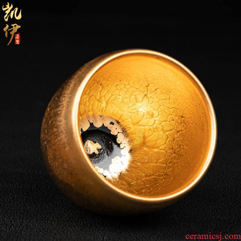 Build light golden oil droplets egg cup manually cup jinzhan kung fu tea tea cup tire iron ceramic sample tea cup masters cup