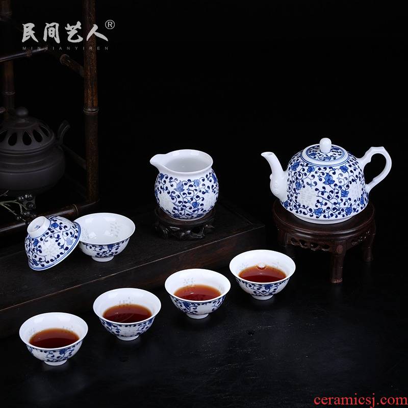 Jingdezhen blue and white porcelain tea set exquisite household fair kung fu tea cup cup teapot