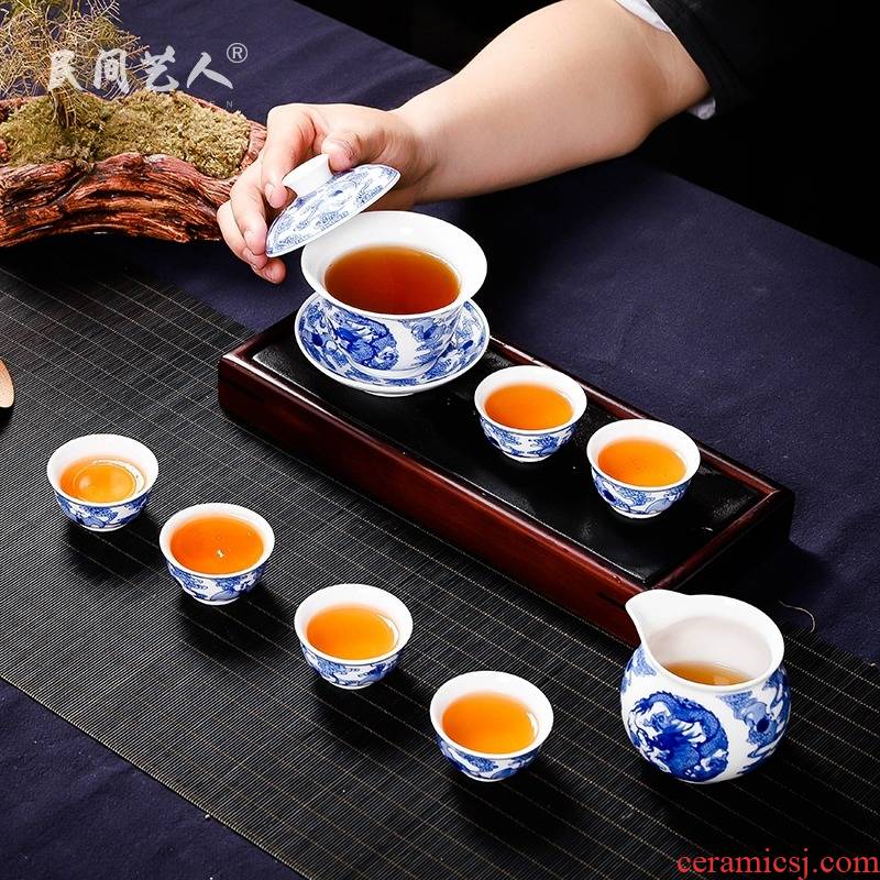 Jingdezhen pure manual hand - made porcelain glaze color tea set under the teapot fair keller cup of a complete set of tea service master