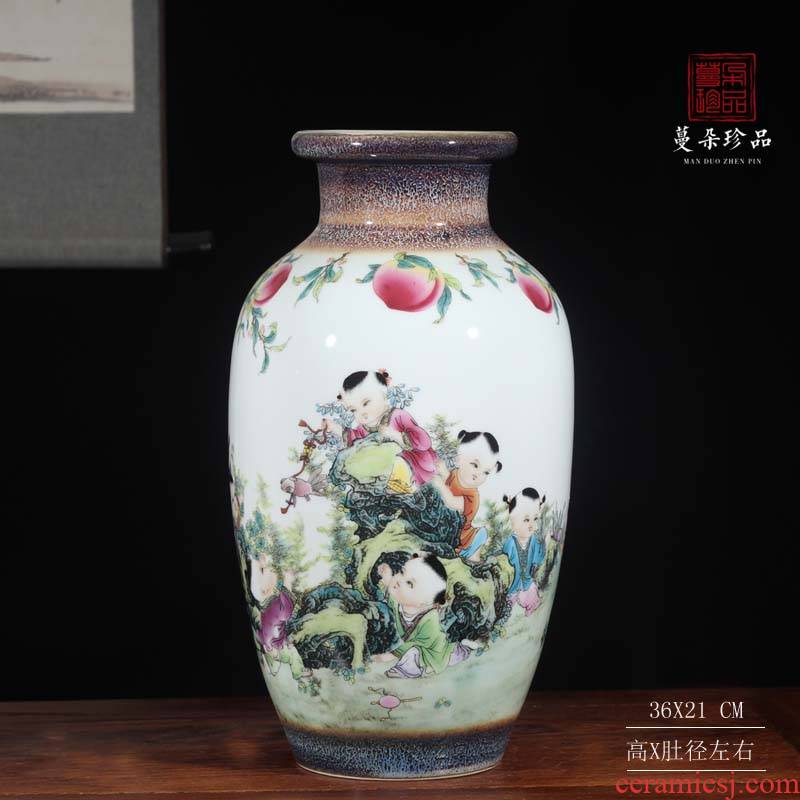 35 high jingdezhen porcelain up landscape tong qu xiantao vase dark classical decorative vase vase warm color