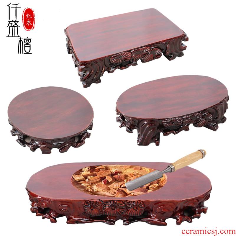 Buddha base solid wood carve patterns or designs on woodwork circular stone flower pot furnishing articles bracket can be excavated wooden crafts custom shelf