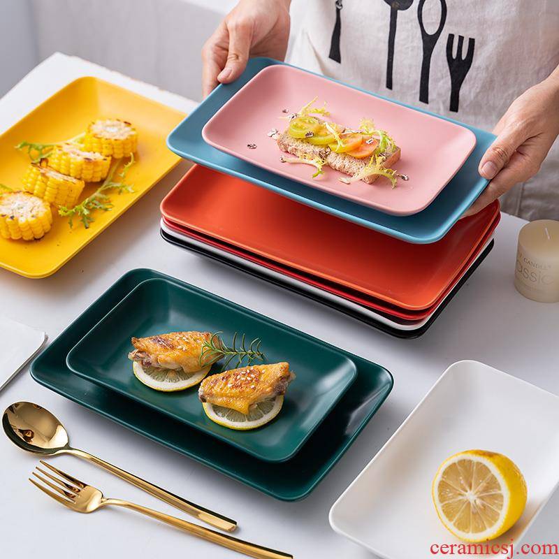 0 ceramic tableware web celebrity ins early wind the rectangle Nordic creative dim sum dishes steamed vermicelli roll dishes dish of household