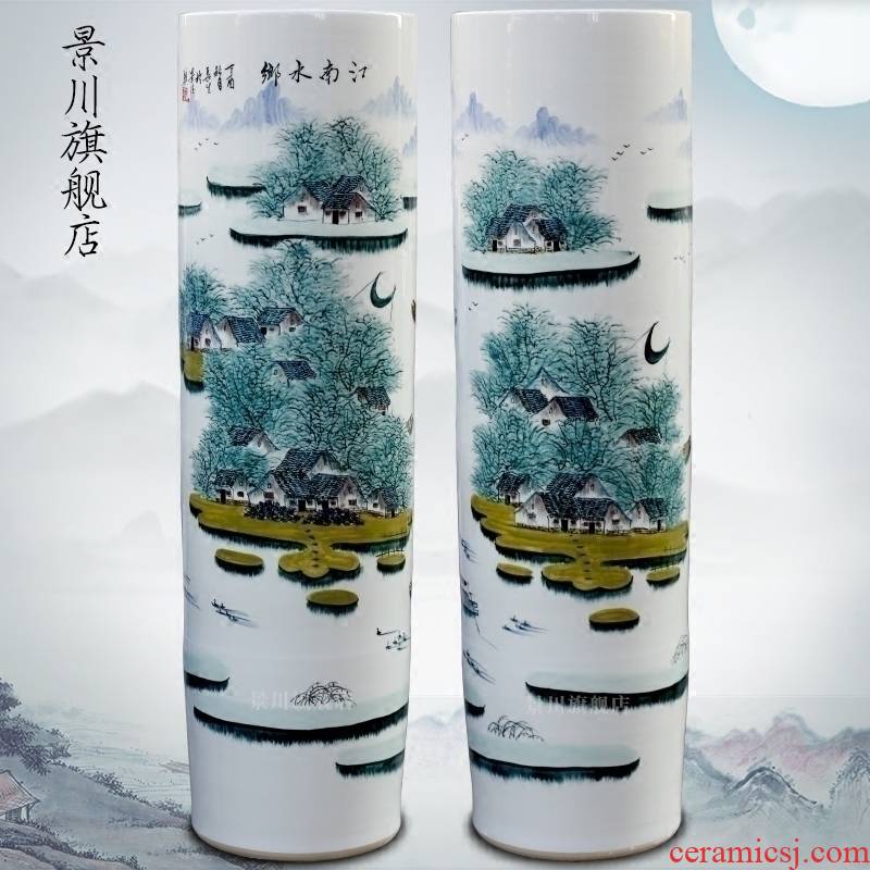 Jingdezhen ceramic hand - made pastel jiangnan water landing big vase home sitting room hotel shop decoration