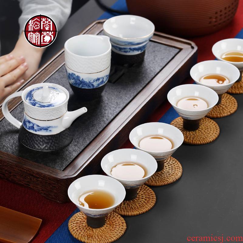 Kung fu tea set the teapot teacup home sitting room of a complete set of Chinese blue and white porcelain ceramic tea tea Chinese wind