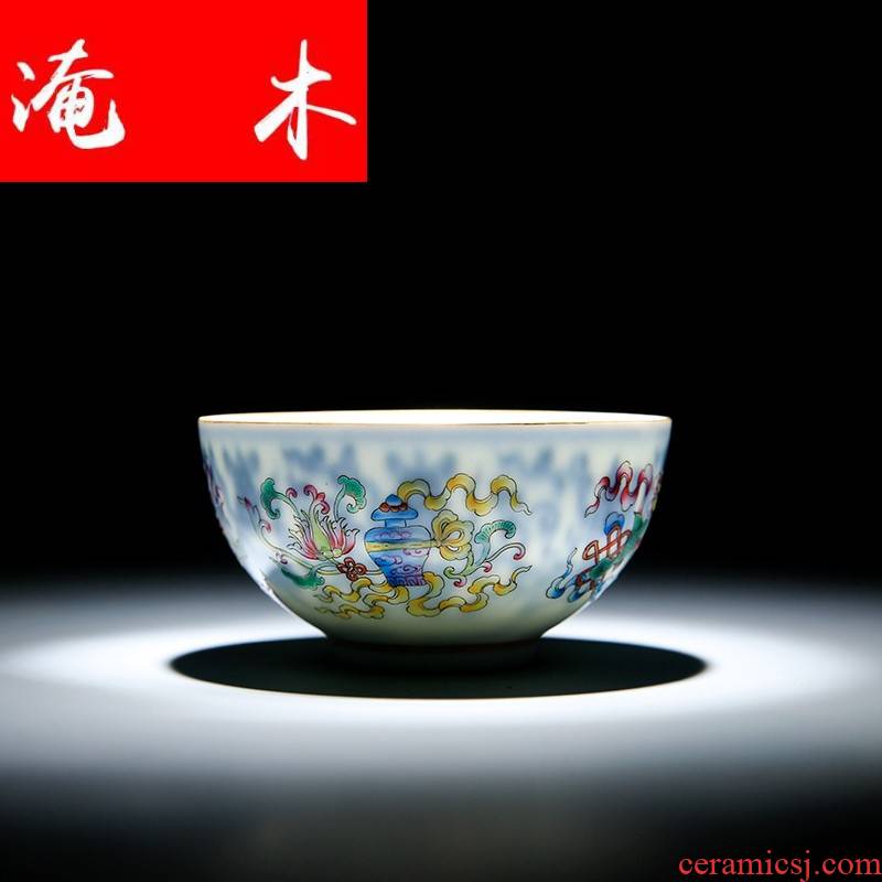 Submerged wood powder enamel paint masters cup of jingdezhen ceramic triangle flowers pattern circle blue maintain single cup tea tea cups