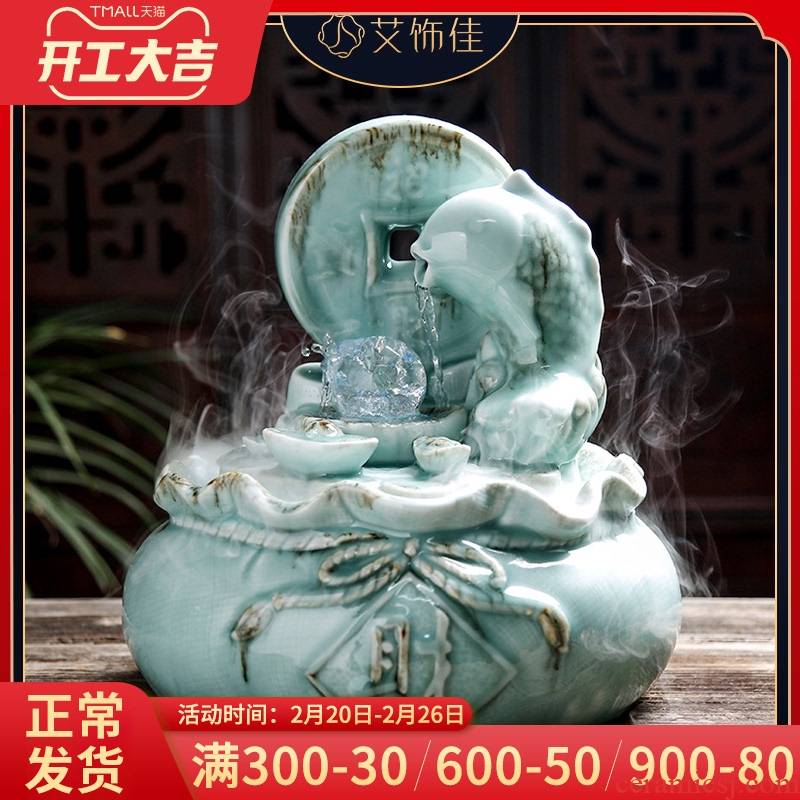 New Chinese style ceramic lucky water fountains and furnishing articles atomization living room TV cabinet decoration version into opening gifts