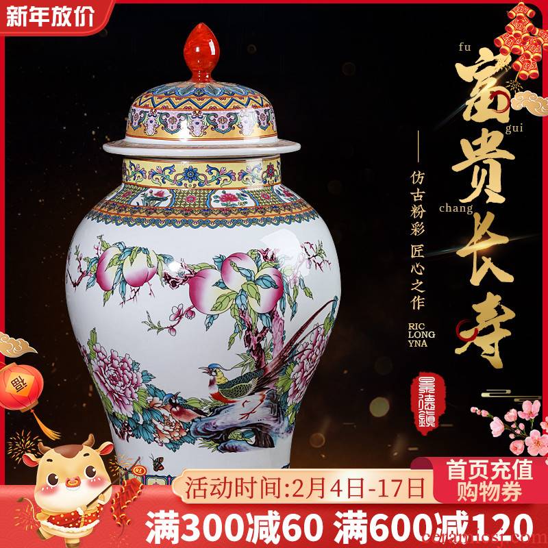 Jingdezhen ceramics home with cover general storage tank is archaize enamel pot furnishing articles sitting room TV cabinet decoration