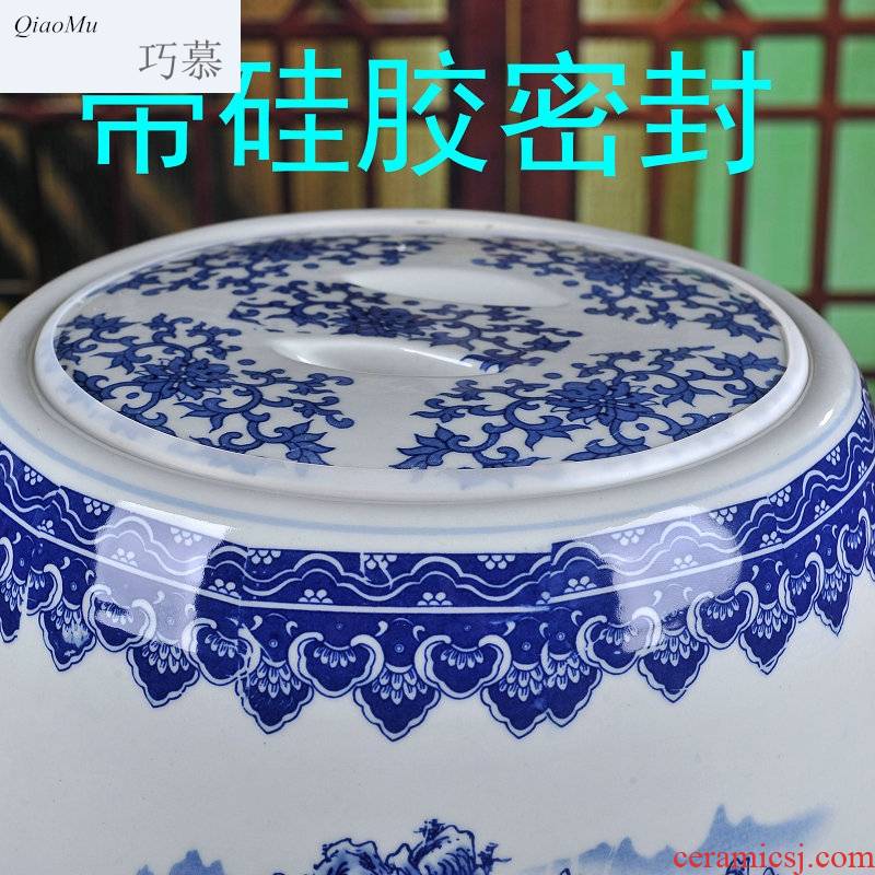 Qiao mu jingdezhen ceramic barrel rice bucket 50 jins home 20 jins storage bins with cover sealing insect - resistant moistureproof