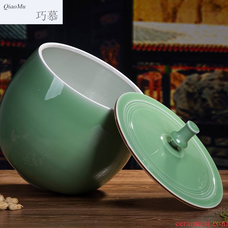 Qiao mu ceramic insect - resistant barrel ricer box jingdezhen manual shadow celadon dry tea tea cylinder cylinder storage in the kitchen