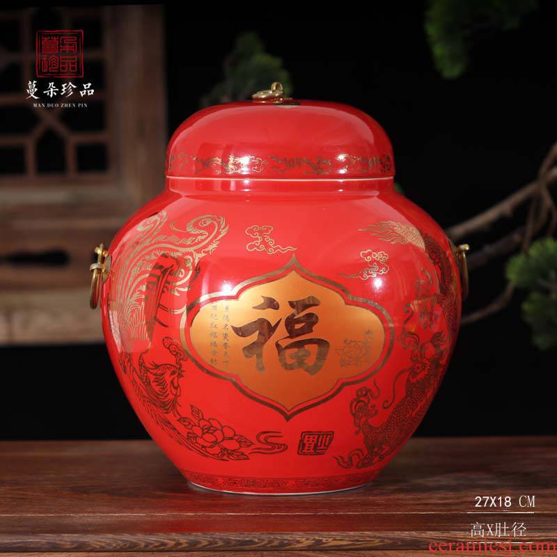 Jingdezhen elegant red cover pot festive wedding gifts red special ceramic new decorative furnishing articles