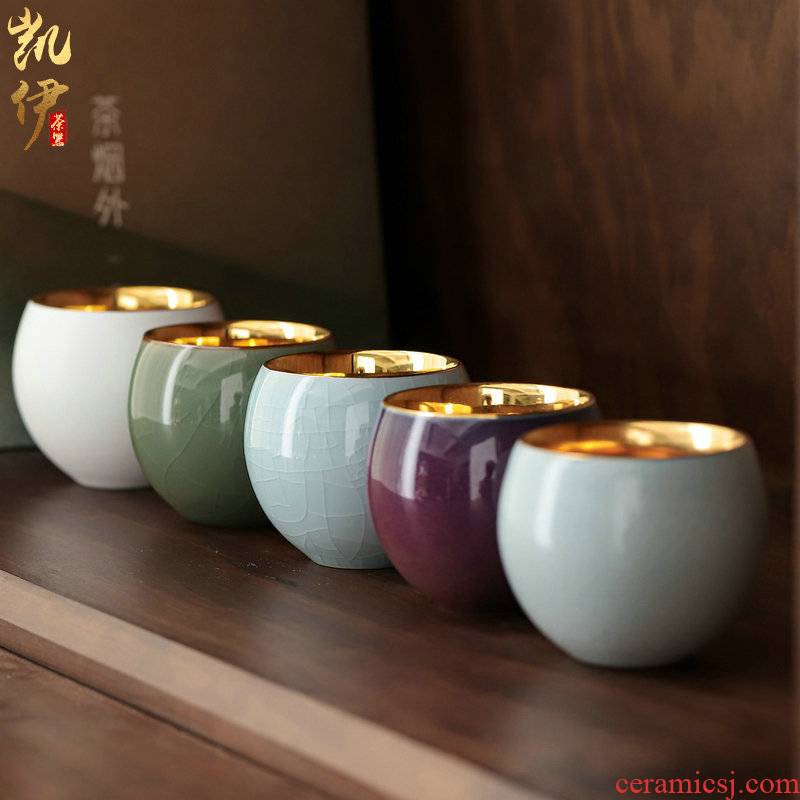 Gold light five ancient jun sample tea cup kunfu tea master of jingdezhen ceramic individual cup tea cup of Gold