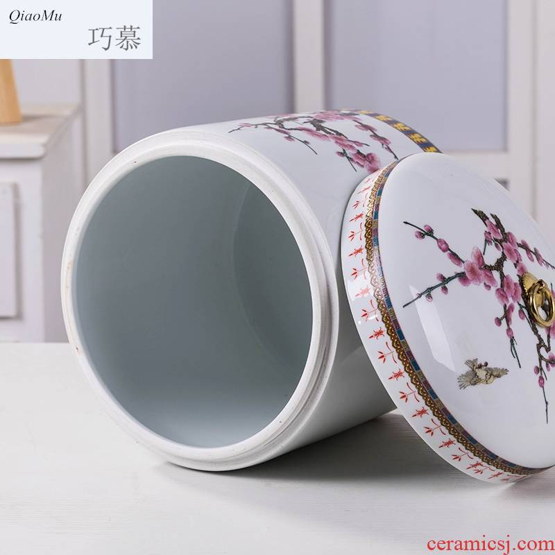 Qiao mu ceramic 10 jins ricer box barrel storage box meter hidden jar airtight dry storage tank flour moistureproof tea cake
