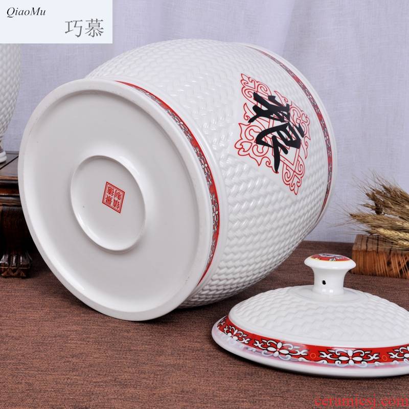 Qiao mu jingdezhen ceramic barrel feng shui plutus ricer box store meter box home 20 jins with cover seal storage flour