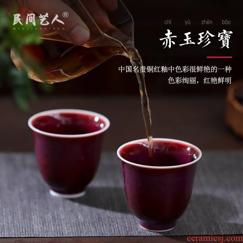 Lang, safflower god of jingdezhen ceramics craft master cup single CPU kung fu tea sample tea cup household small bowl