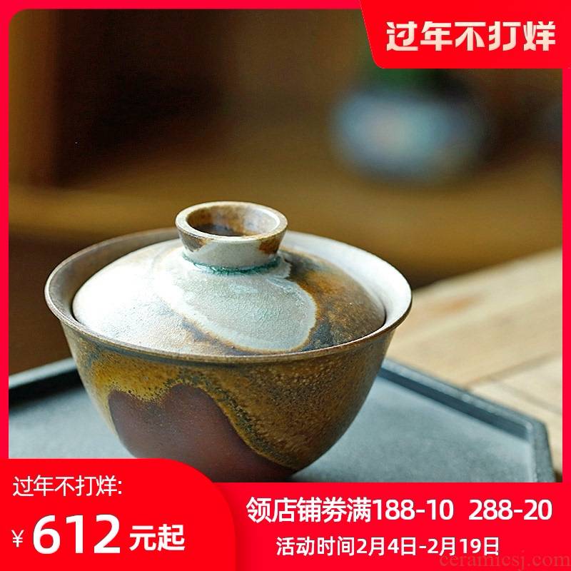 Jingdezhen firewood orphan works hand made 】 【 tureen tea cup pure manual dust tea tea bowl of a single nature