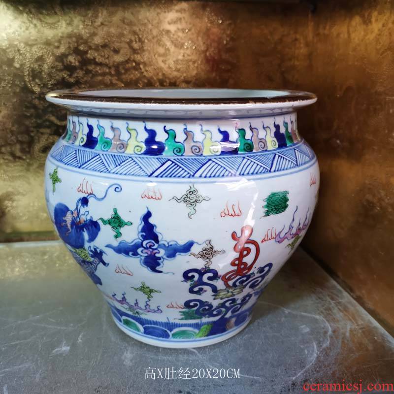 Jingdezhen longfeng small grain porcelain cylinder group longfeng porcelain cylinder diameter 20 high 20 Long Qilin censer porcelain