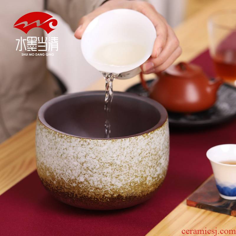 Coarse pottery tea wash water jar with Japanese zen tuba basin ceramic tea tea service parts archaize wash cup restoring ancient ways