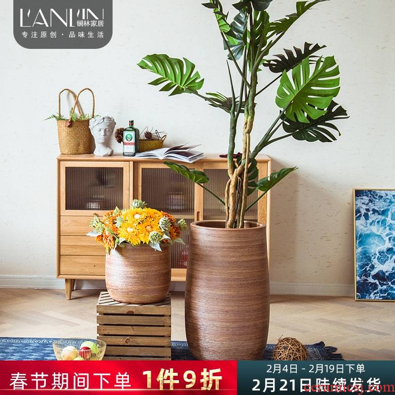 Ground vase decoration flower arranging furnishing articles Nordic contracted creative home sitting room green plant large clearance of ceramic flower POTS