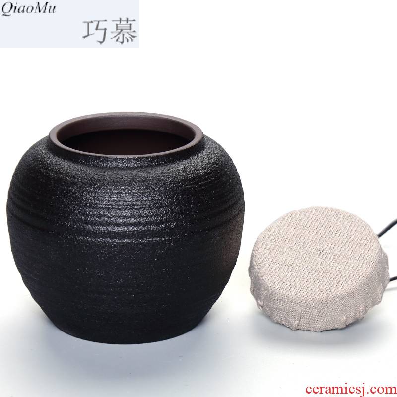 MuJuFu zen wind restoring ancient ways opportunely, black pottery caddy fixings large medium small carbon sealing as cans ceramic pottery coarse pottery store