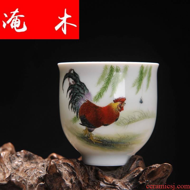 Submerged wood | fine traditional Chinese realistic painting, hand - made three - fair figure single CPU thin foetus tea cups jingdezhen pastel the new color rooster