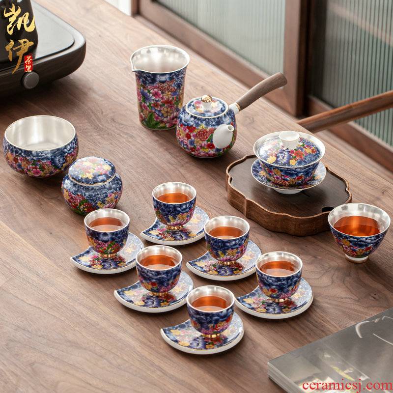 Flower embroidery colored enamel coppering. As silver tea set silver tureen of jingdezhen ceramic tea cup, office home