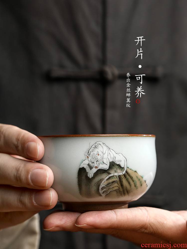 Pure manual your up master kung fu tea cup single CPU jingdezhen hand - made zodiac tiger a single tea sample tea cup