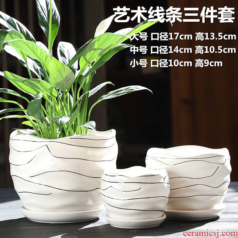 Large flower pot ceramics with tray other Nordic contracted white creative household small fleshy flower pot