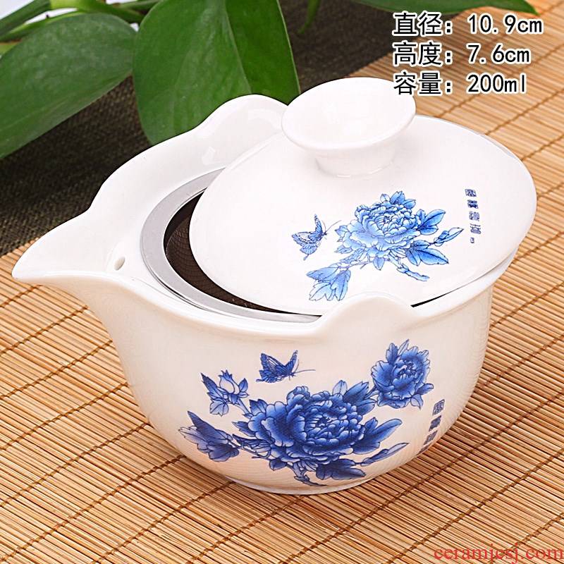 Flooded wooden hot large puer tea tureen make tea cup; Preventer ceramic three to kung fu home blue and white porcelain tea set
