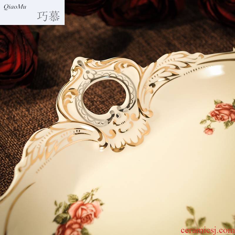 Qiao for European cup tray rectangle creative cake plate sitting room tea tray was fruit bowl of household ceramic dishes