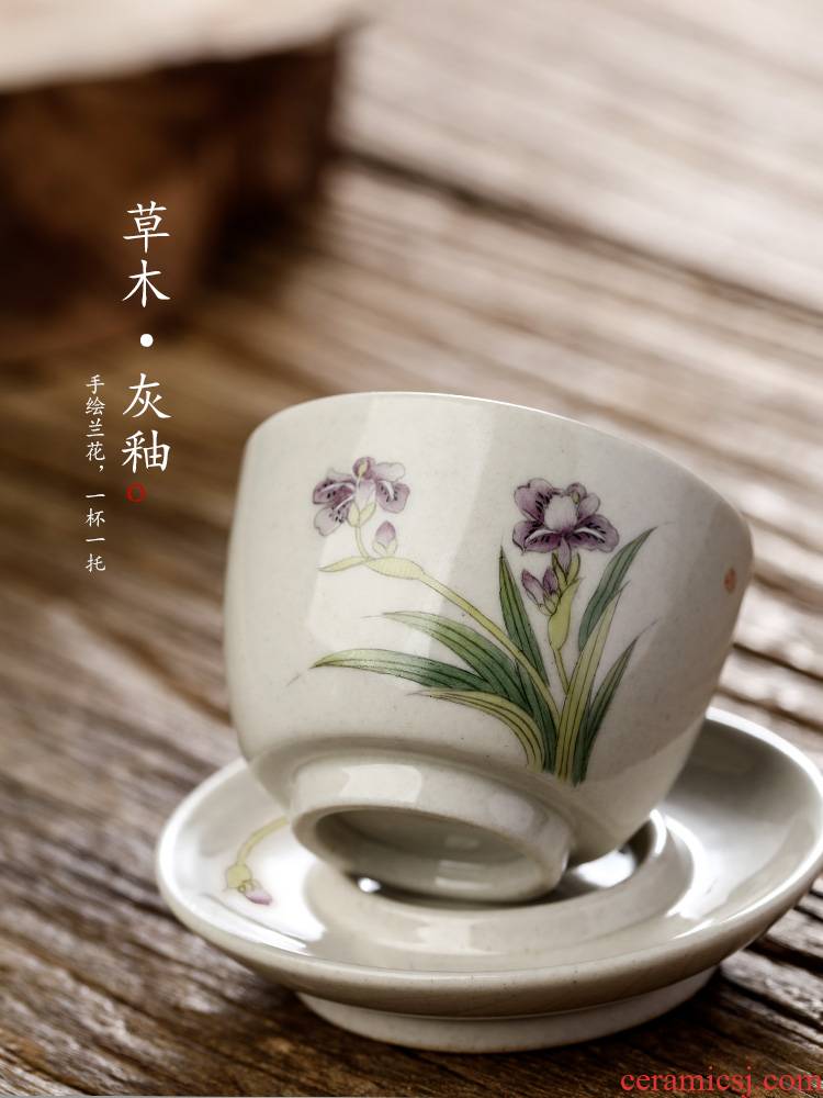 Jingdezhen hand - made master cup single cup pure manual plant ash glaze sample tea cup single kung fu tea set orchid tea cups