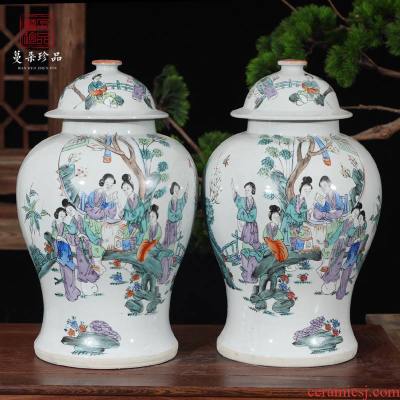 Jingdezhen general hand - made figure beauty ladies tank general elegant antique pot hand - made art of the republic of China