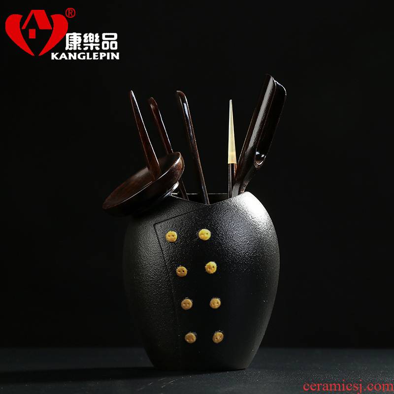 Recreational taste tea six gentleman 's suit ebony wood coarse ceramic kung fu tea set with parts teaspoons ChaGa