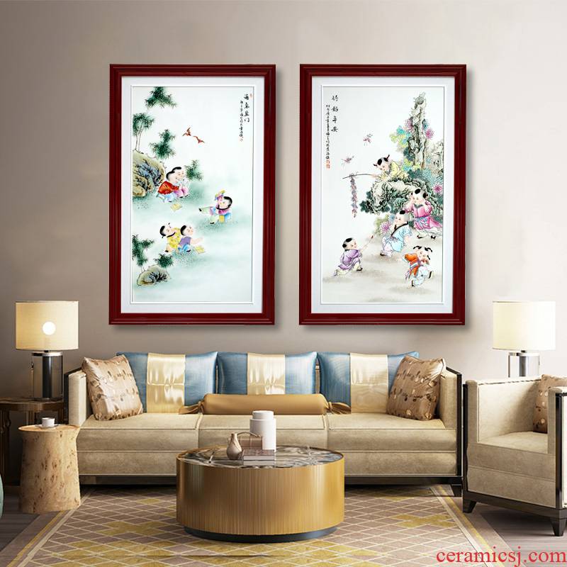 Jingdezhen porcelain plate painting enamel lad figure sitting room of Chinese style household hangs a picture of sofa setting wall decoration