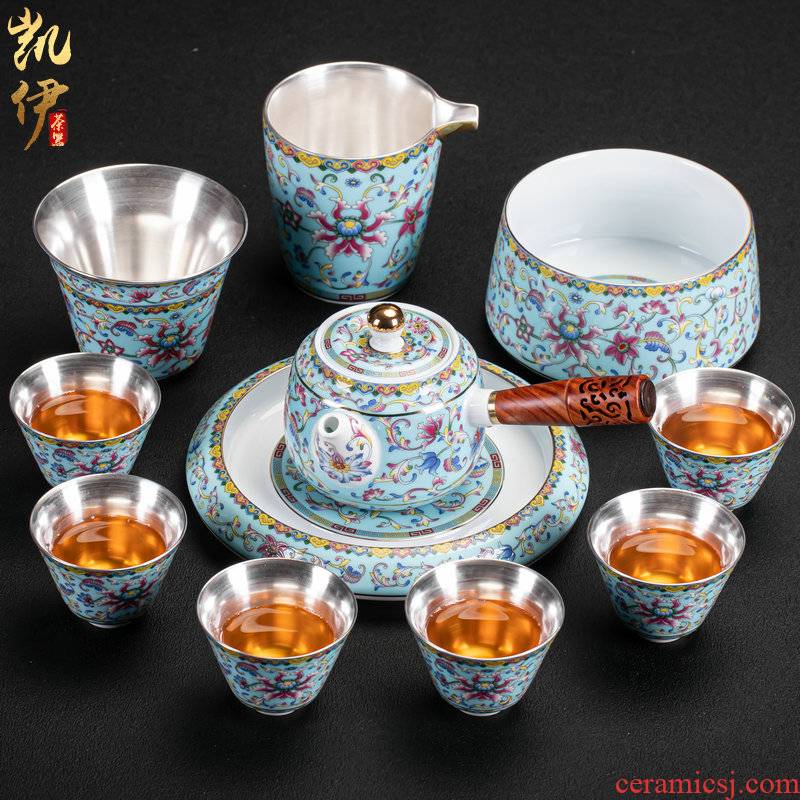 Colored enamel shamrock coppering. As silver, silver cup tea set jingdezhen ceramic kung fu tea tea tea set silver cup