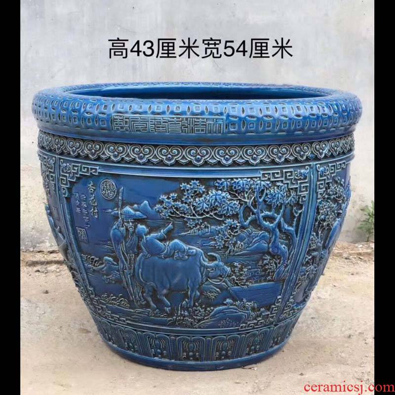 Jingdezhen 50 cm diameter dragon big cylinder lotus imitation antique blue green classical its porcelain cylinder cylinder