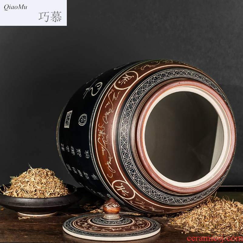 Qiao mu jingdezhen ceramics with cover barrel ricer box hand - carved retro moistureproof barrel jars kimchi 50/1