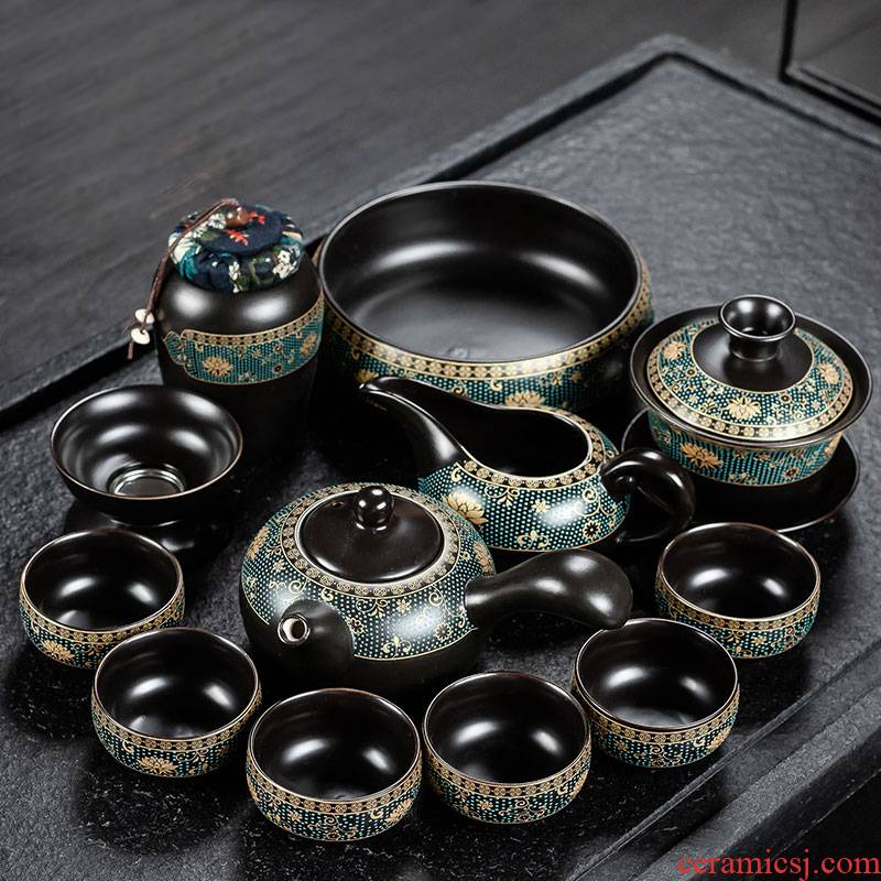 Hui shi kung fu tea set suit Japanese tea pot lid bowl of tea sets household contracted ceramic cups modern