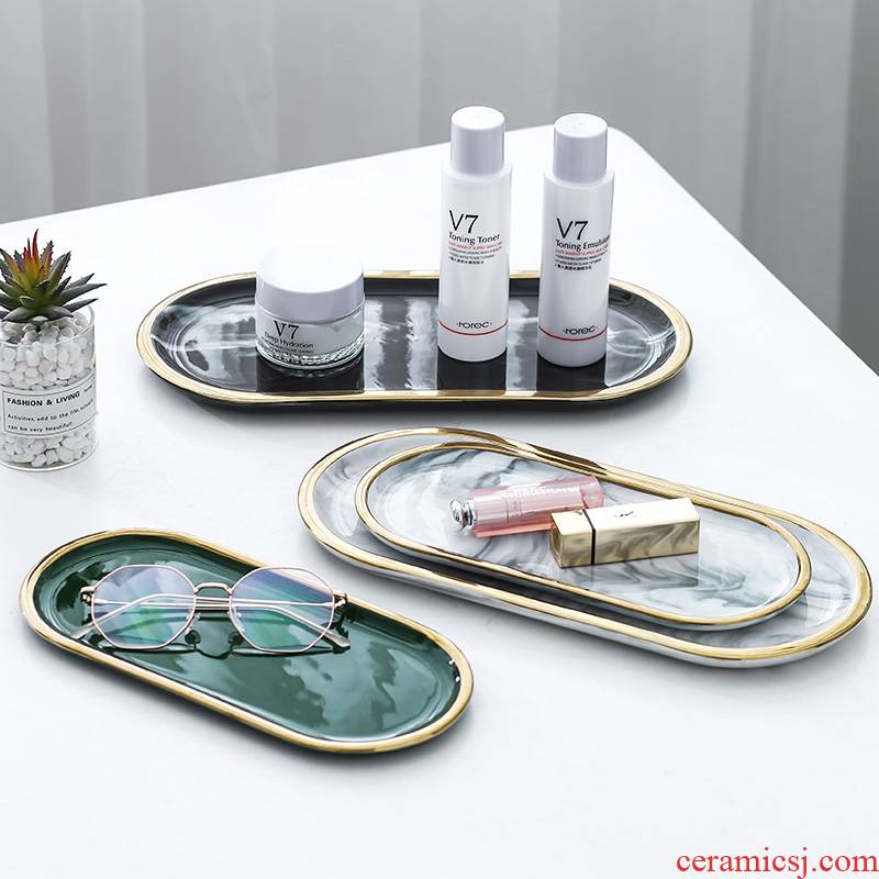 Nordic marble ceramic disc creative ins oval plate dessert aromatherapy jewelry receive plate toilet trays