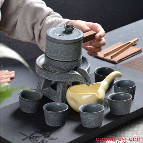 Kung fu tea sets domestic stone mill automatic tea cups dehua ceramic teapot gift custom lazy person