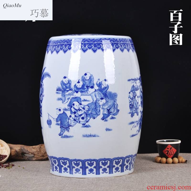Qiao mu jingdezhen ceramics with cover 30 jins ricer box 50 kg barrel storage tank brewing tea cake cylinder cylinder cylinder tank