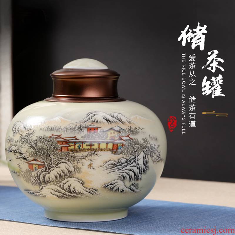 Jingdezhen ceramic tea pot seal moisture large loading manual a kilo of black tea storage jar gift boxes